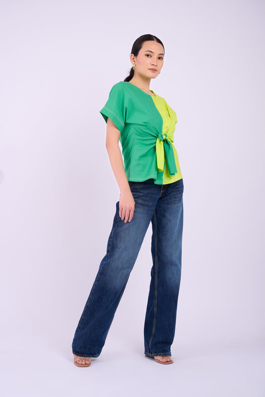 Nadine Tie Top - Lime and Dark Green