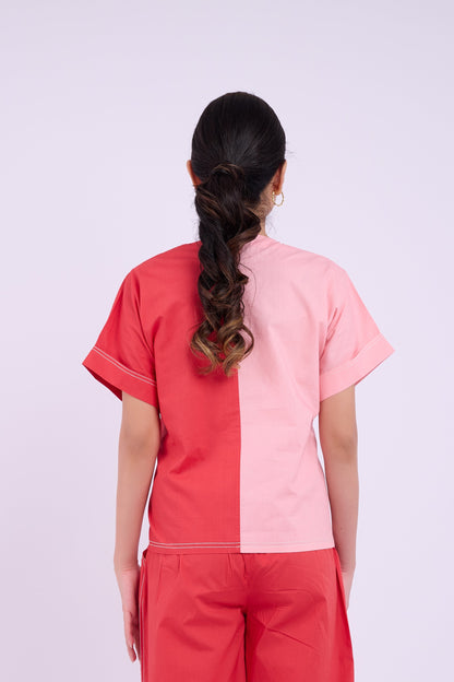 Nadine Tie Top - Red and Light Pink