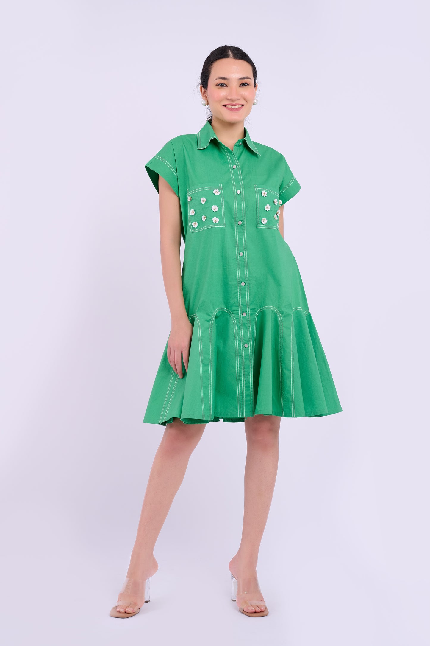 Embellished Sasha Dress - Dark Green