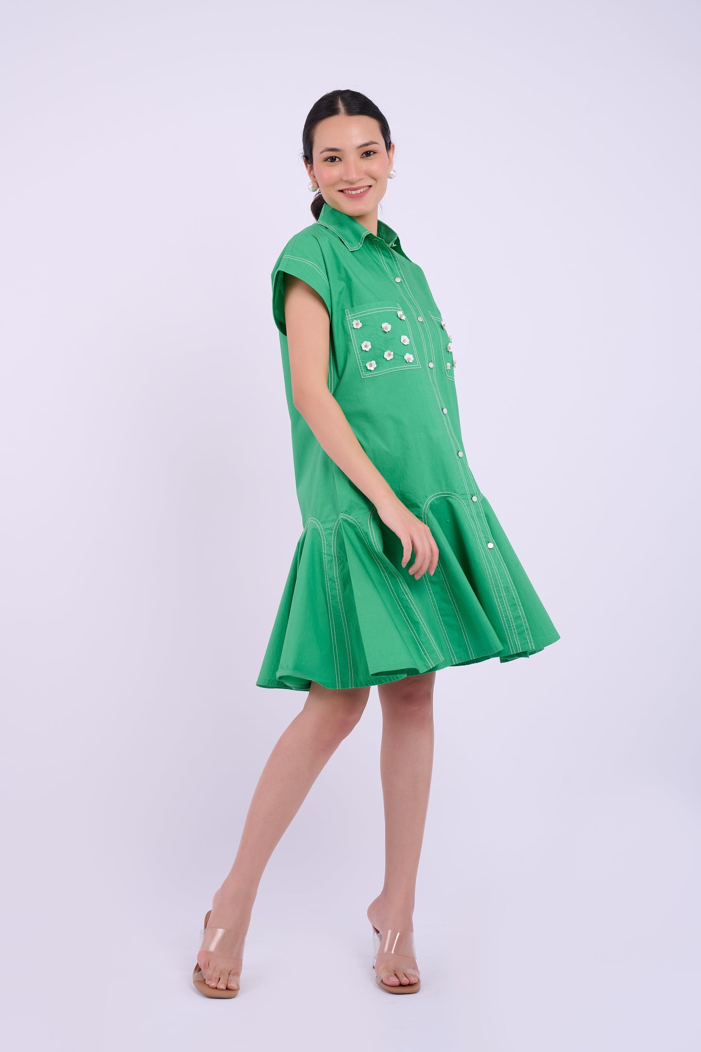 Embellished Sasha Dress - Dark Green