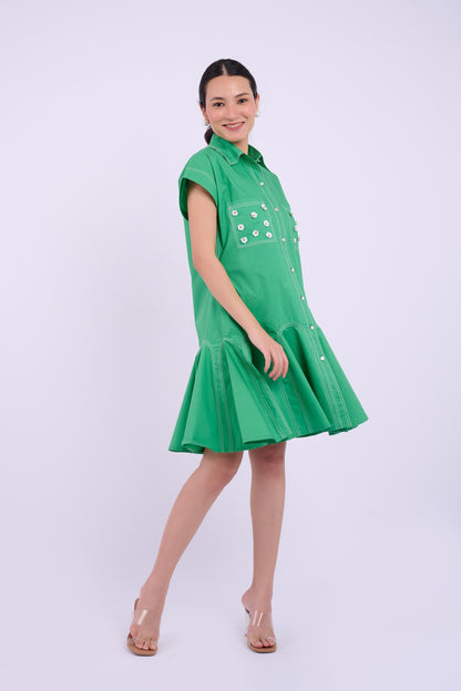 Embellished Sasha Dress - Dark Green