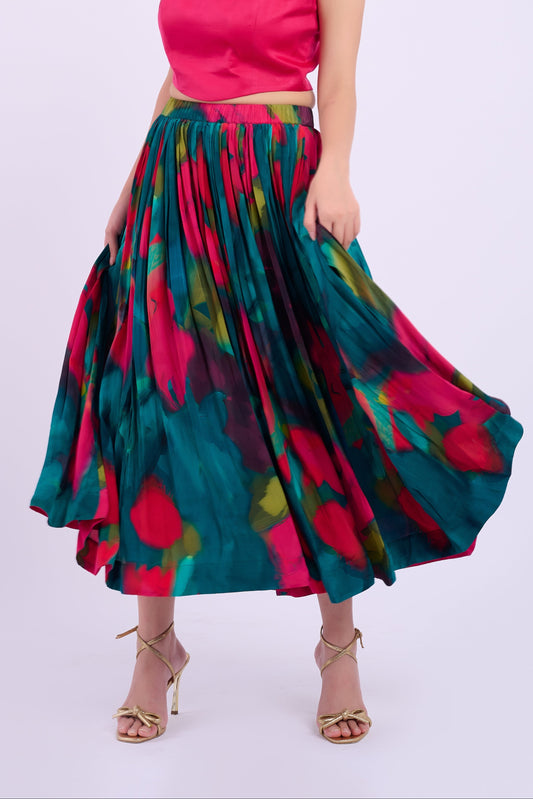 Tara Crepe Skirt - Abstract Green