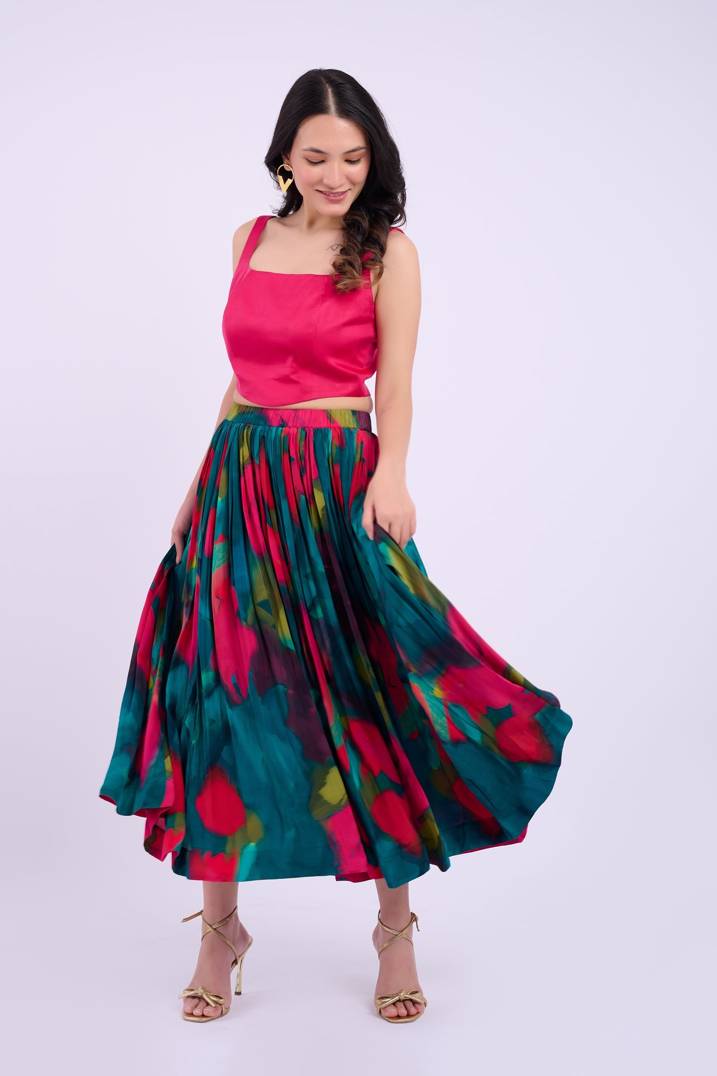 Andi Crepe Skirt  Set - Abstract Green