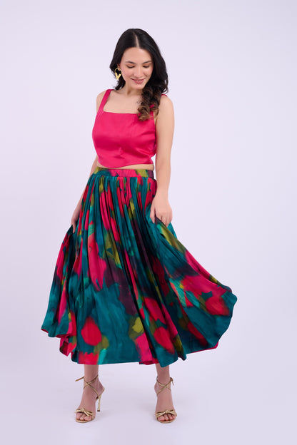 Andi Crepe Skirt  Set - Abstract Green