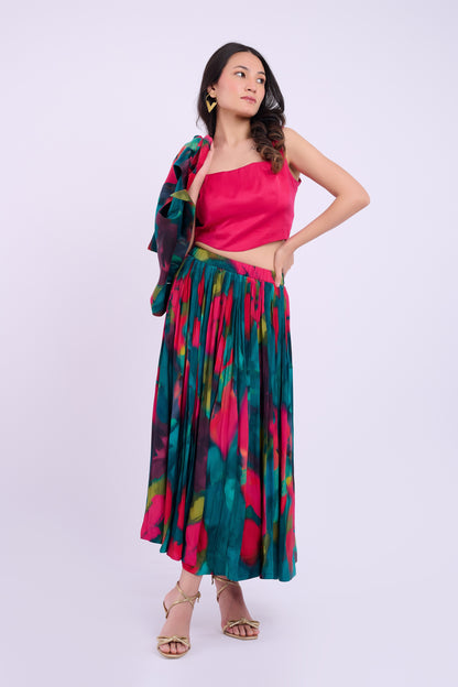 Andi Crepe Skirt  Set - Abstract Green