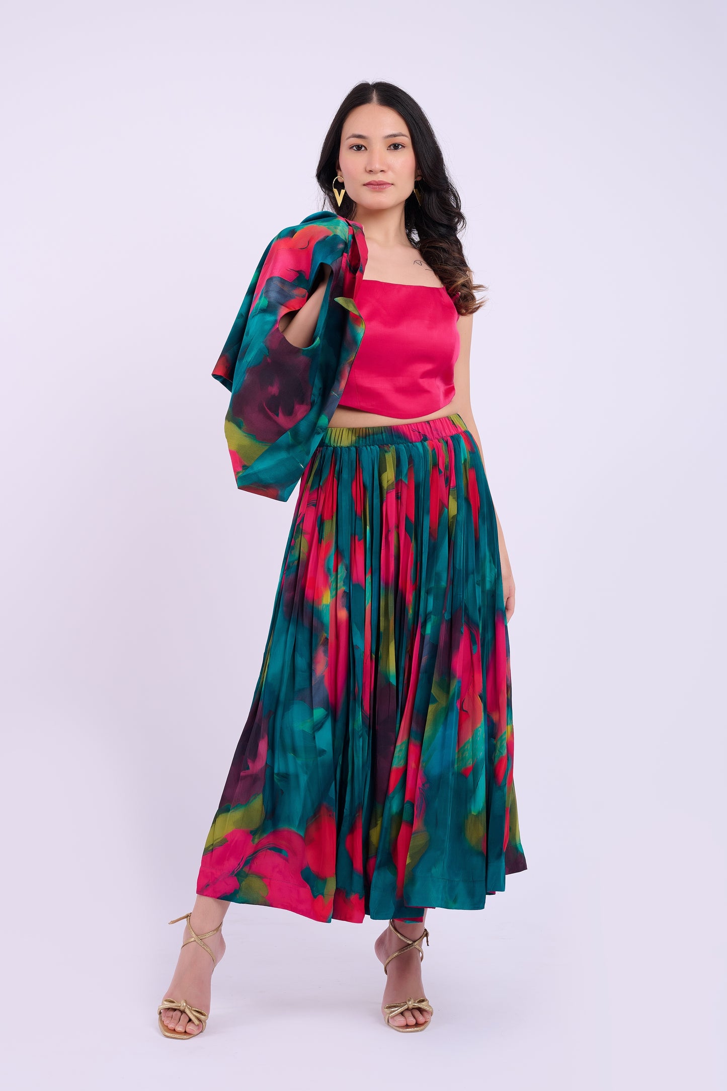 Andi Crepe Skirt  Set - Abstract Green