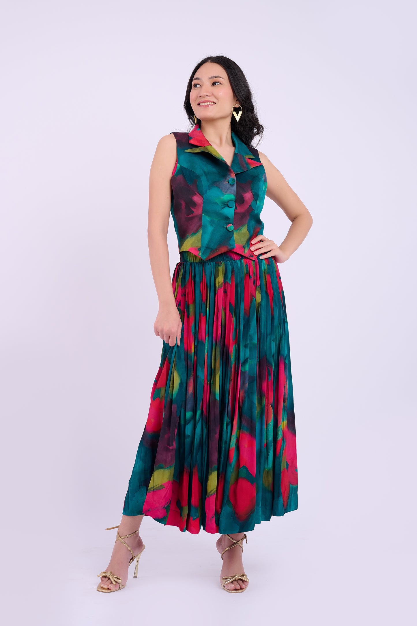 Andi Crepe Skirt  Set - Abstract Green