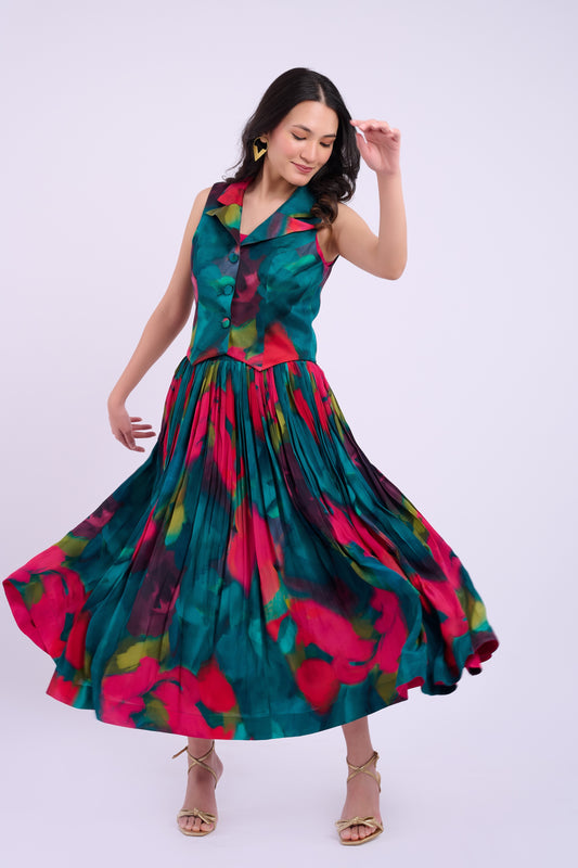 Andi Crepe Skirt  Set - Abstract Green