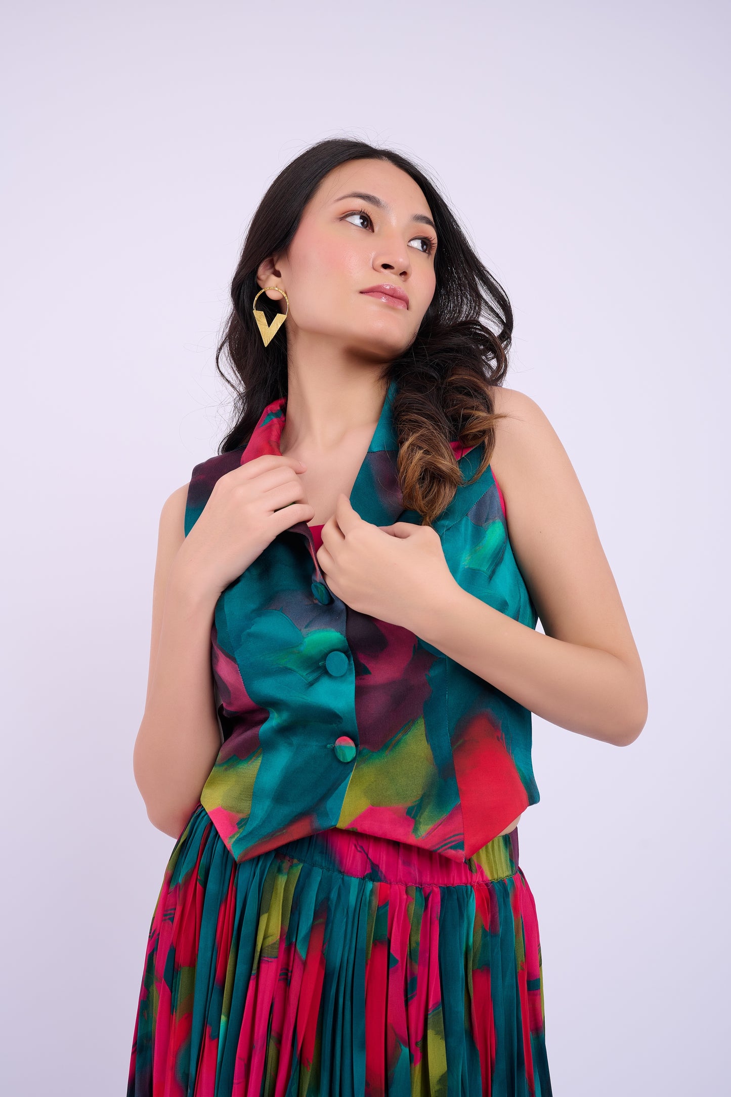 Andi Crepe Skirt  Set - Abstract Green