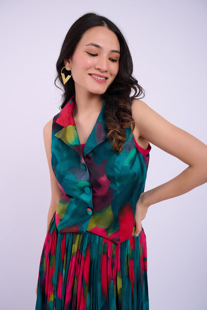 Andi Crepe Skirt  Set - Abstract Green