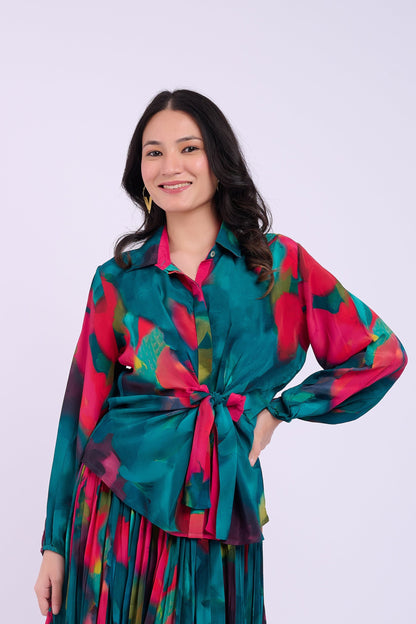 Skylar Crepe Shirt- Abstract Green