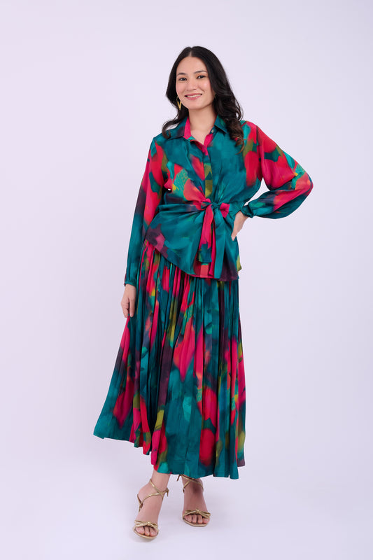 Skylar Crepe Skirt  Set - Abstract Green