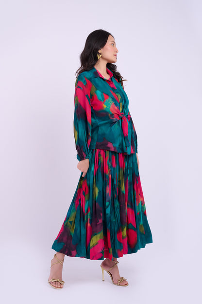Skylar Crepe Skirt  Set - Abstract Green