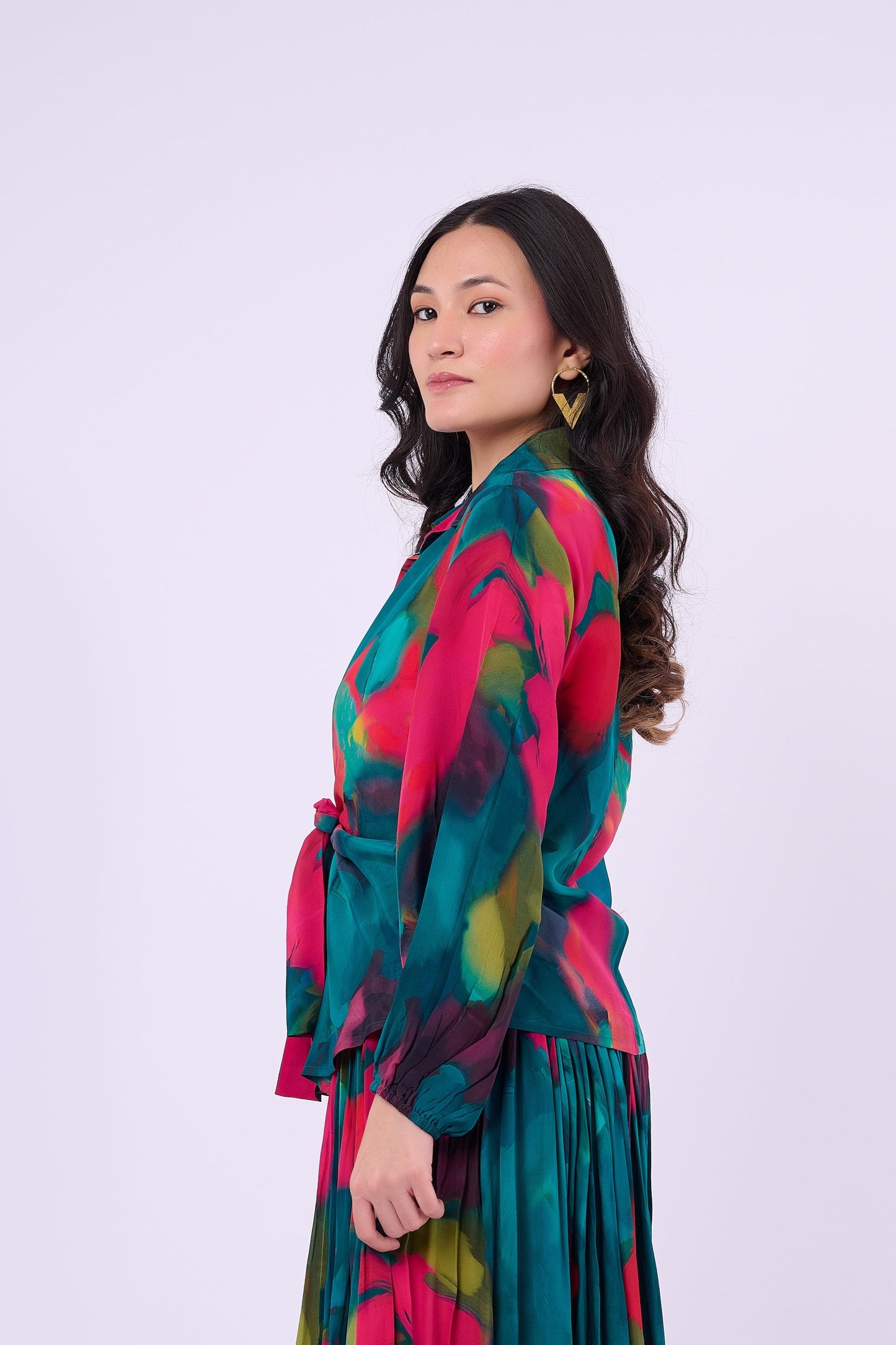 Skylar Crepe Shirt- Abstract Green
