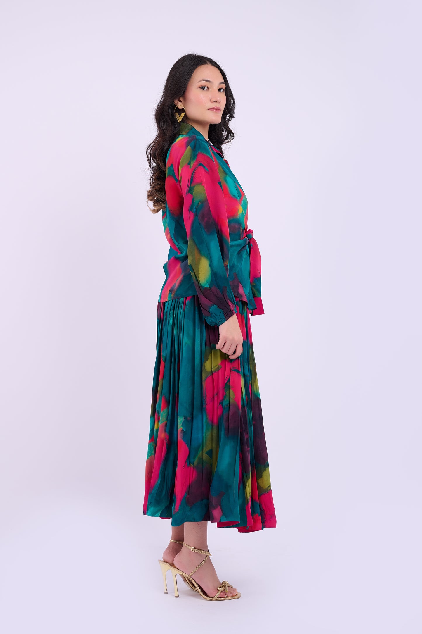Skylar Crepe Skirt  Set - Abstract Green