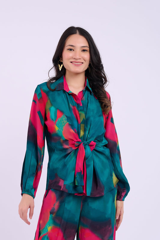 Skylar Crepe Shirt- Abstract Green