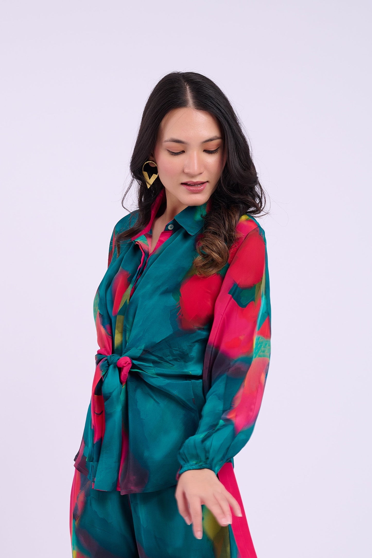 Skylar Crepe Shirt- Abstract Green