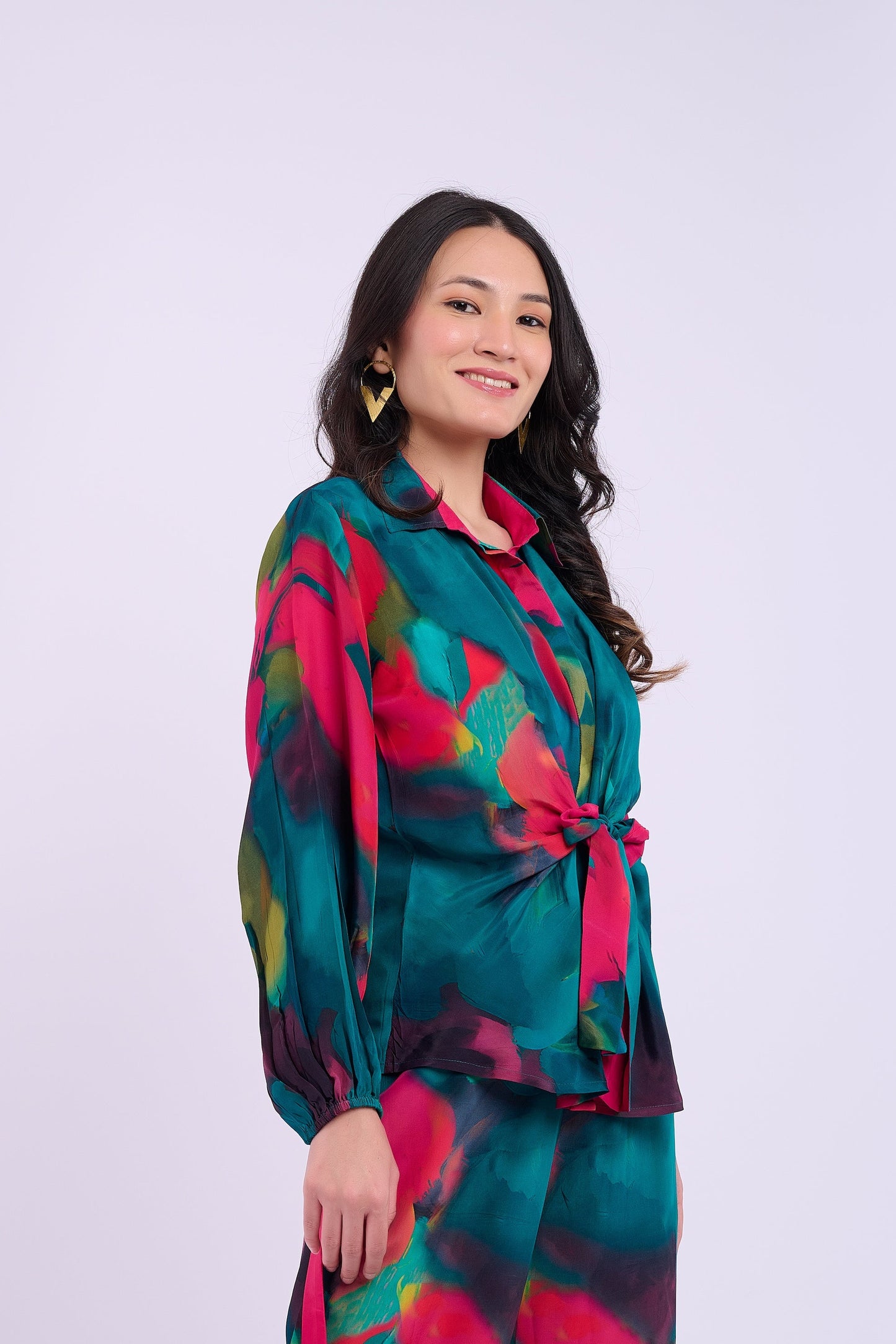 Skylar Crepe Shirt- Abstract Green